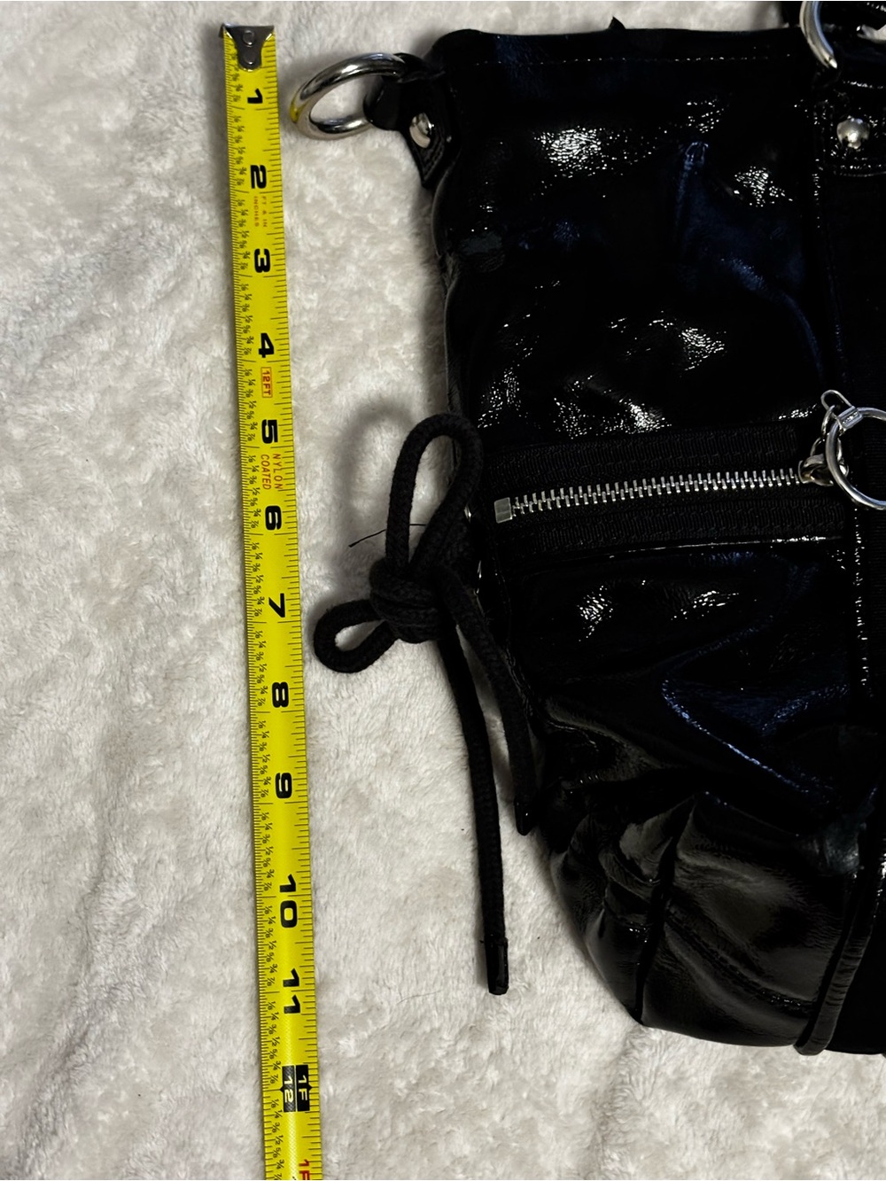 Coach Poppy Black Patent Shoulder / Overnight Tote Bag with Silver Hardware - Picture 3 of 13